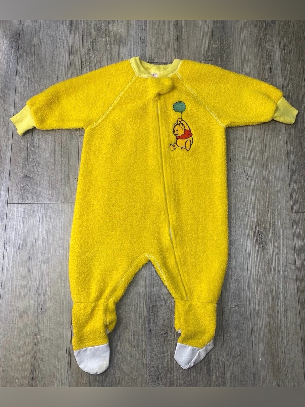Vintage Disney Winnie The Pooh Fleece Footed Yellow Pajamas Size 1T